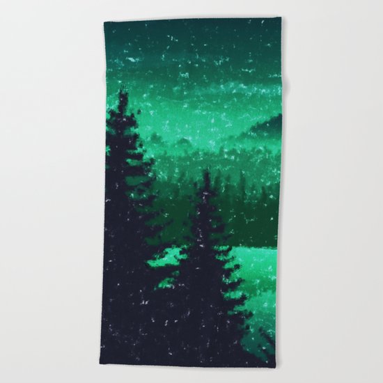 Snowing in the forest Beach Towel