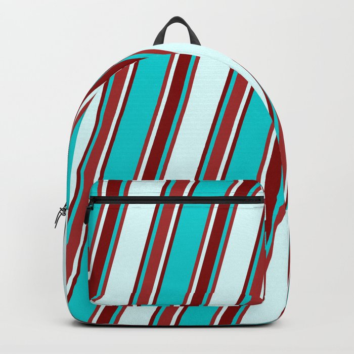 Dark Turquoise, Brown, Light Cyan, and Maroon Colored Lined/Striped Pattern Backpack