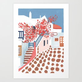 Cobbled Streets of Mykonos Art Print