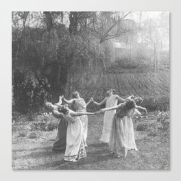 Circle Of Witches Vintage Women Dancing Black And White Canvas Print