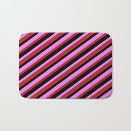 [ Thumbnail: Violet, Red & Black Colored Lines/Stripes Pattern Bath Mat ]