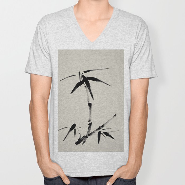 Japanese Brush Painting Bamboo Zen Unisex V Neck By Axstudio