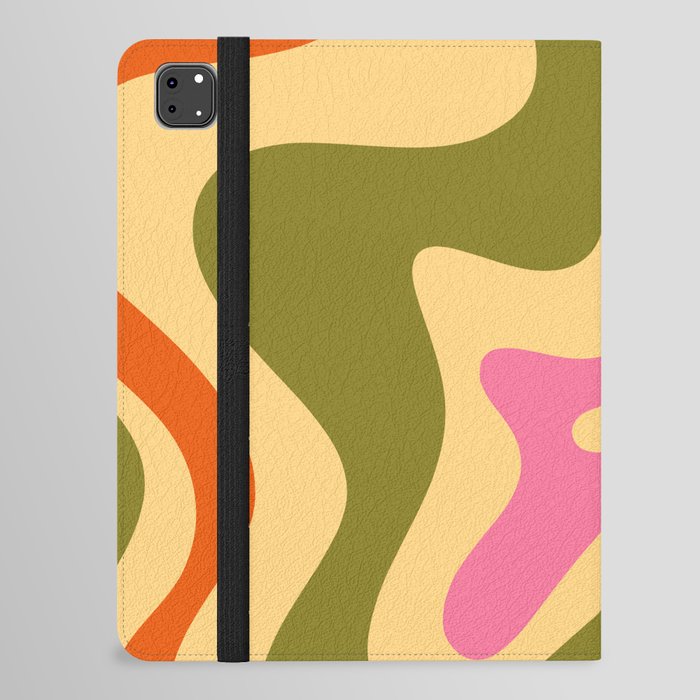 Retro Liquid Swirl Abstract Pattern Square Yellow Green Blue Orange Pink iPad Folio Case