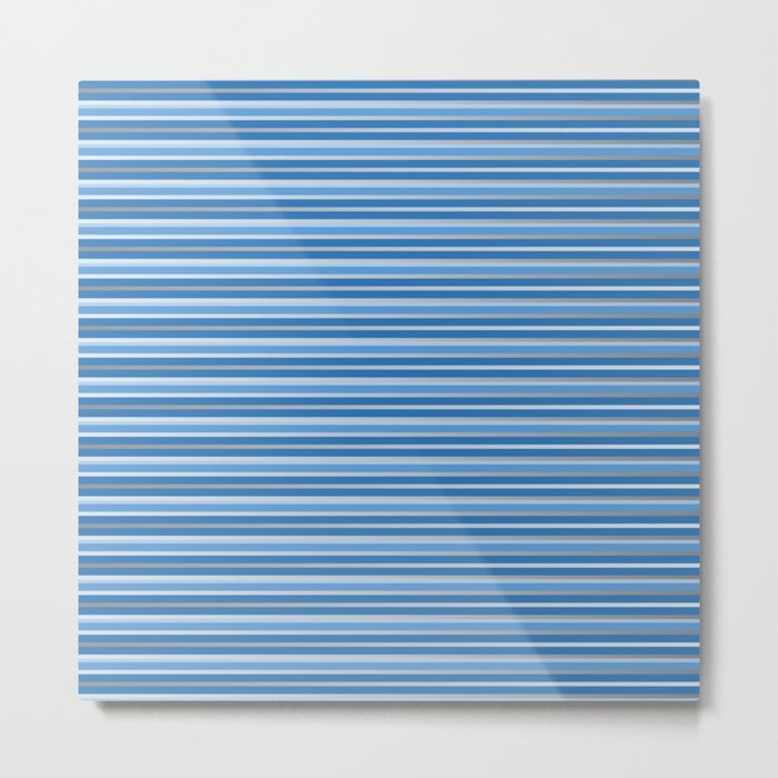Blue and White Horizontal Striped Pattern Metal Print