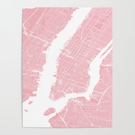 New York, USA, City Map - Pink Poster