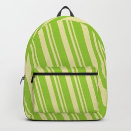 [ Thumbnail: Pale Goldenrod & Green Colored Lines Pattern Backpack ]