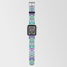 Folk Art Rainbow Birds and Bunnies - Blue and Purple Distelfink Daydream  Apple Watch Band