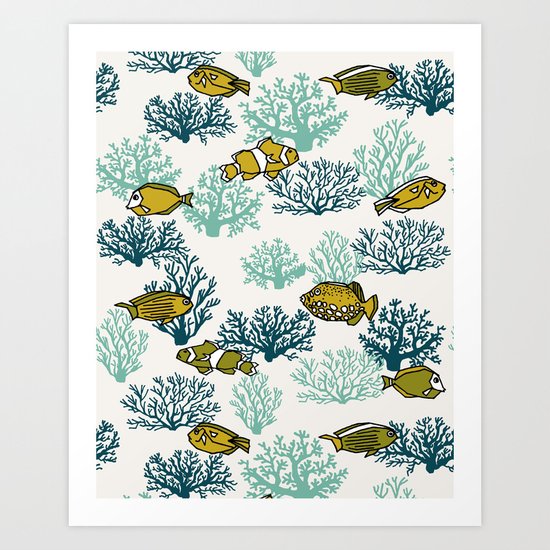 Coral Garden - Blue by Andrea Lauren Art Print