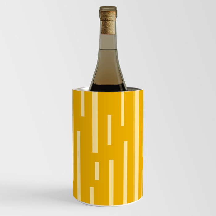 Interrupted Lines Mid-Century Modern Minimalist Abstract Geometric Pattern in Honey Mustard Wine Chiller