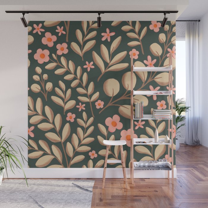 Botanical Seamless Pattern with Leaves Wall Mural