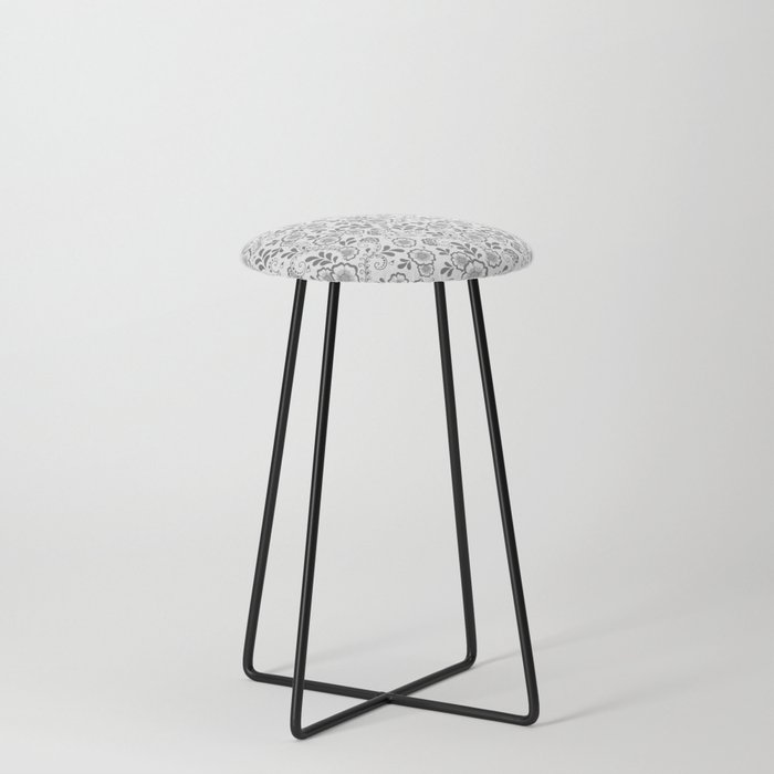 Grey Eastern Floral Pattern  Counter Stool