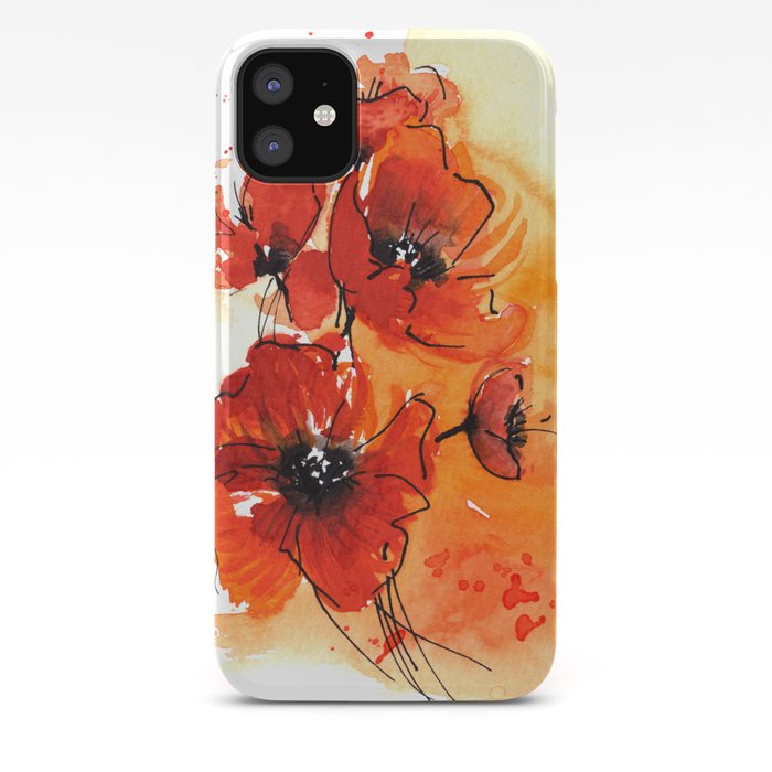 Red Poppy Flowers Watercolor Painting Iphone Case By