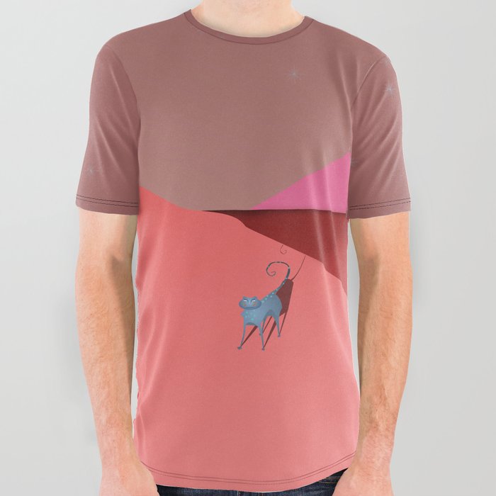 Alien Cat Lizard Greets the Day All Over Graphic Tee