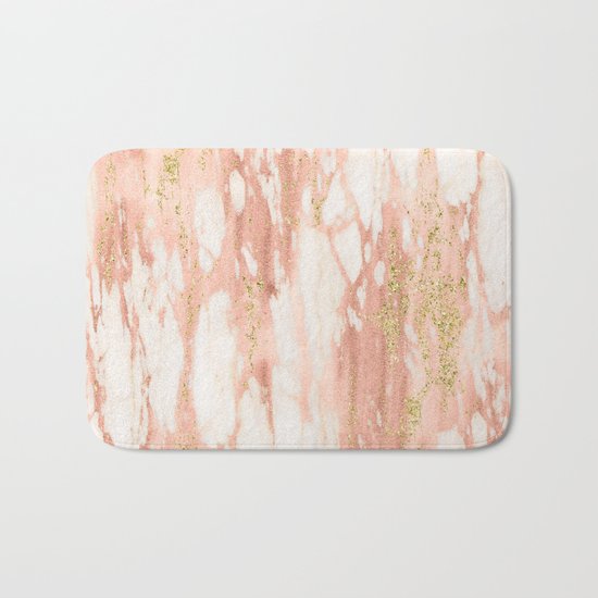 Rose Gold Marble - Rose Gold Yellow Gold Shimmery Metallic Marble Bath Mat