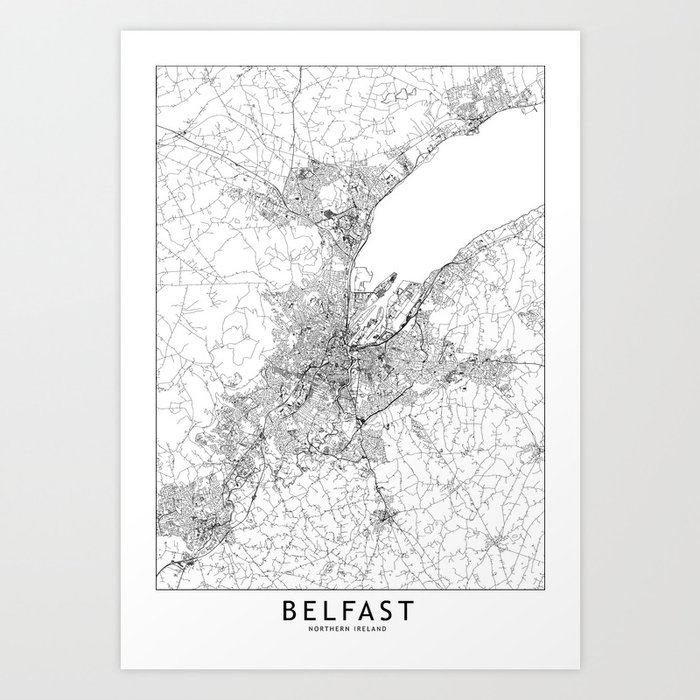 Belfast White Map Art Print