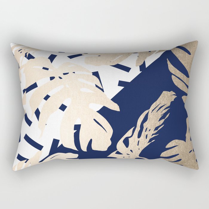 Simply Tropical Nautical Navy Memphis Palm Leaves Rectangular Pillow