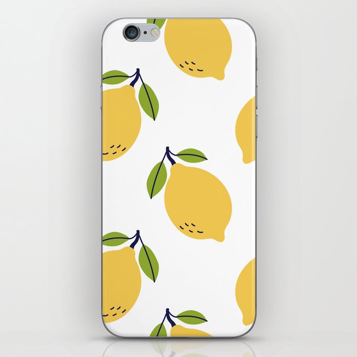 Lemon fruit seamless pattern. Hand drawn illustration. Exotic food. Yellow citrus with leaves iPhone Skin
