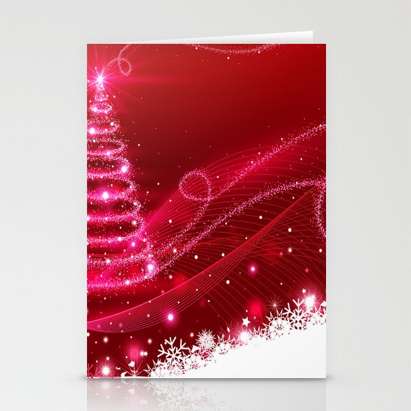 Red Christmas Tree Snowflakes Lights Winter Stationery Cards