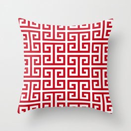 Pomegranate Red and White Greek Key Pattern Throw Pillow