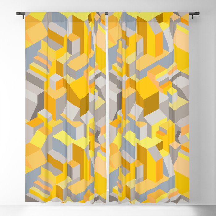 Labyrinth Marigold Yellow Grey Blackout Curtain