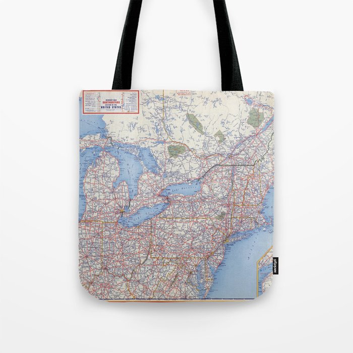 Highway Map Northeastern Section of the United States. - Vintage Illustrated Map-road map Tote Bag