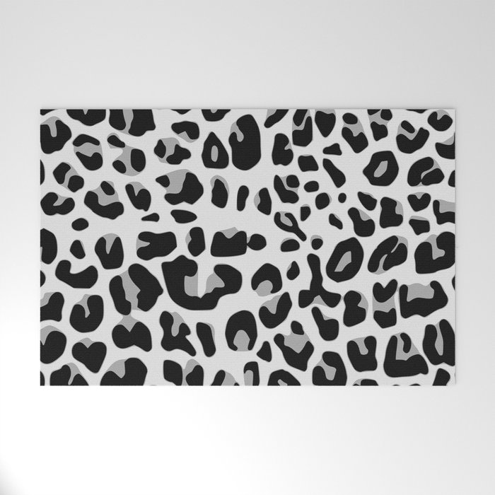 Abstract black white gray jaguar animal print Welcome Mat