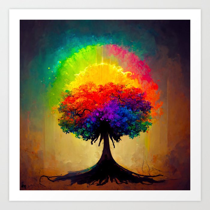 Rainbow Soul Tree -Colorful Tree- Vibrant Colorful Tree Art Print