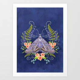 Moth and Lavender Botanical  Art Print