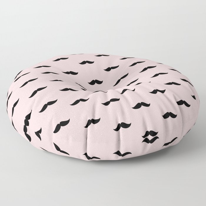 Black Mustache pattern on pastel pink background Floor Pillow