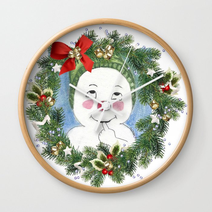 Jacques Frost Snowman Wreath Holiday Design Wall Clock