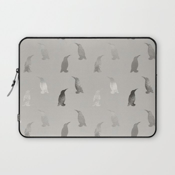 Stylish Elegant Black Gray Silver Penguins Laptop Sleeve