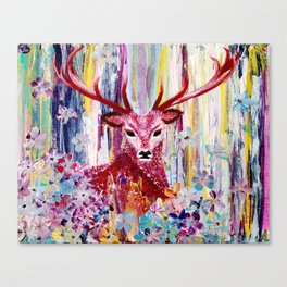 A Deer in Flower Dream Forest Canvas Print