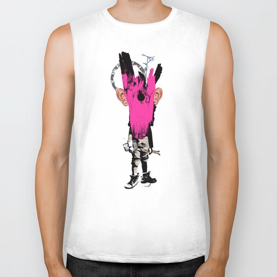 Crazy Pink Wooden Deer Head Kid Collage Biker Tank