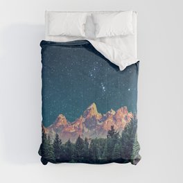 Grand Teton National Park Mountains Stars Night Sky Print Comforter