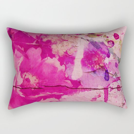 pink floral on crumbling wall Rectangular Pillow