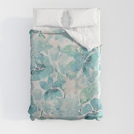 Blue green watercolor flower pattern Duvet Cover