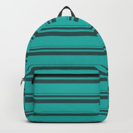[ Thumbnail: Dark Slate Gray and Light Sea Green Colored Striped/Lined Pattern Backpack ]