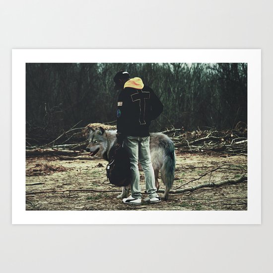 Kid with wolf Art Print