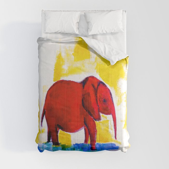 Unique Red Elephant Still Life Painting on Canvas Comforter