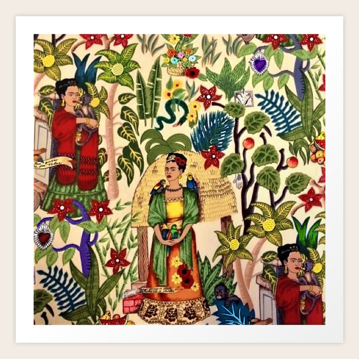 Frida's Garden, Casa Azul Lush Greenery Frida Kahlo Landscape Painting Art Print by ...