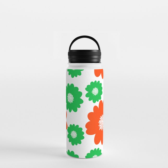 Red And Green Retro Modern Summer Flowers Water Bottle