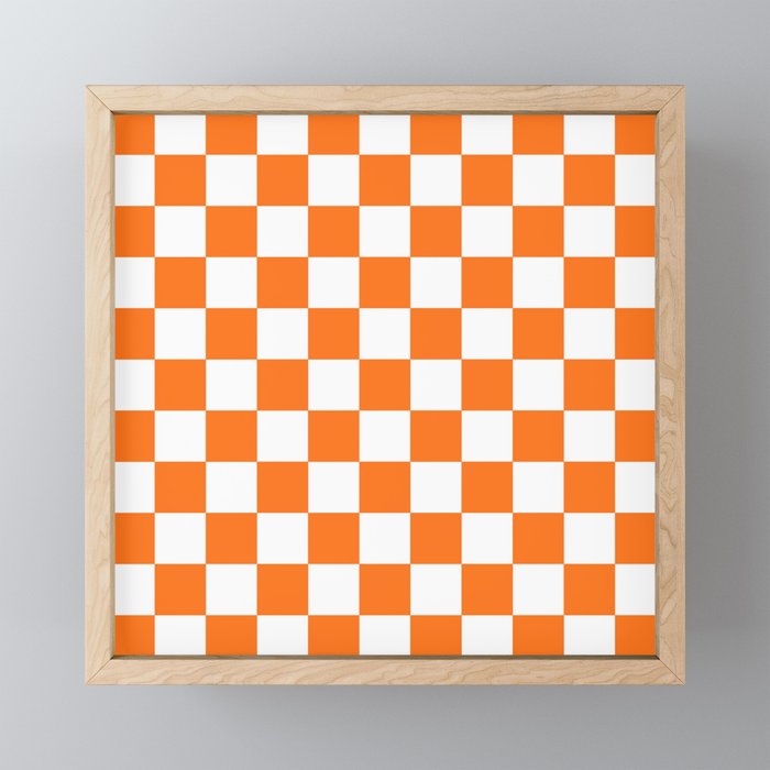 Checker Texture (Orange & White) Framed Mini Art Print