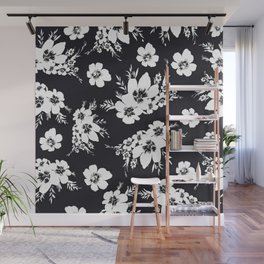 Black and white graphic floral pattern Wall Mural