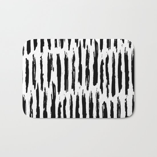 Vertical Dash Black and White Paint Stripes Bath Mat