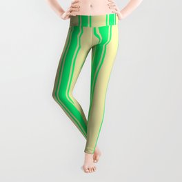 Pale Goldenrod & Green Colored Lines/Stripes Pattern Leggings