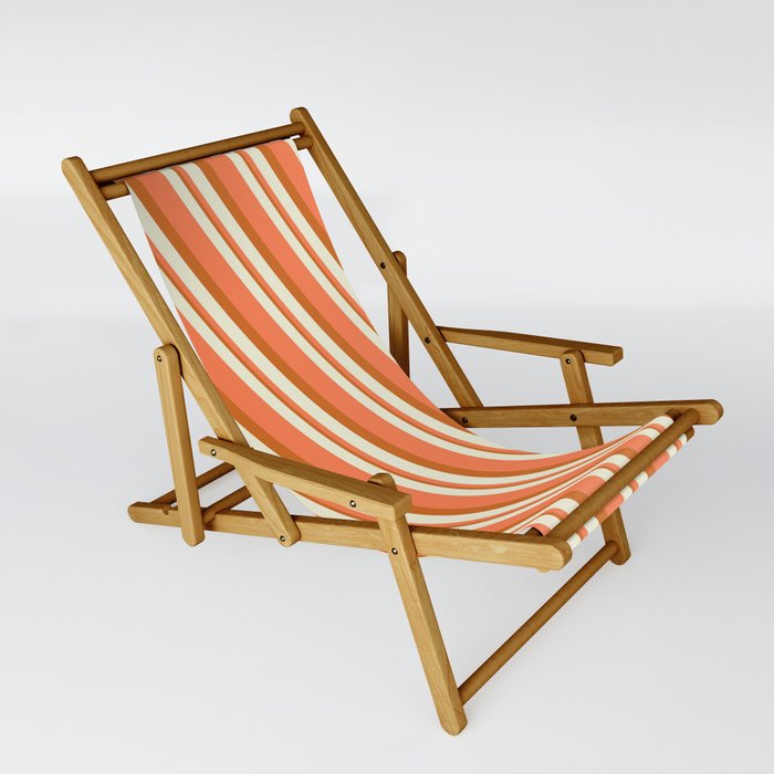 Beige, Coral & Chocolate Colored Stripes Pattern Sling Chair