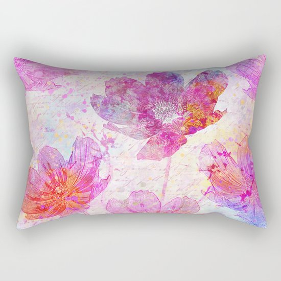 colorful Flowers mixed media art Rectangular Pillow
