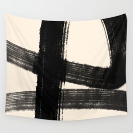Abstract Minimalist Painted Brushstrokes in Black and Almond Cream 1 Wall Tapestry