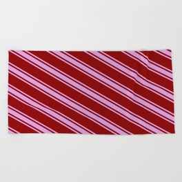 [ Thumbnail: Dark Red and Plum Colored Striped/Lined Pattern Beach Towel ]