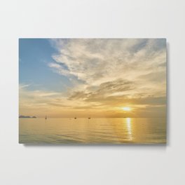 Warm Summer Evening Metal Print | Sea, Sunset, Clouds, Relaxation, Seascape, Photo, Peaceful, Boats, Tranquil, Calm 